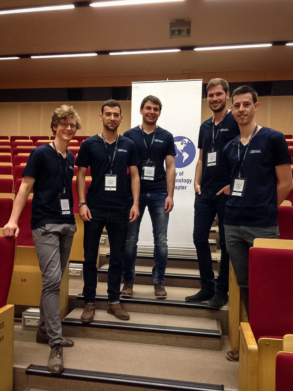 Markus Hofmeister, Alexis Koulidis, Robert Nitsche, Michael Nirtl, and Mathias Bayerl (left to right) proudly represented MUL at the PetroBowl Regional Qualifier at the EMW Congress in Krakow